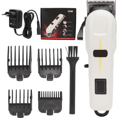Tondeuse à cheveux électrique silencieuse avec écran LCD ergonomique et sabot de guidage, prise UE 100-240 V pour une utilisation à domicile ou en salon de coiffure. (1/5)