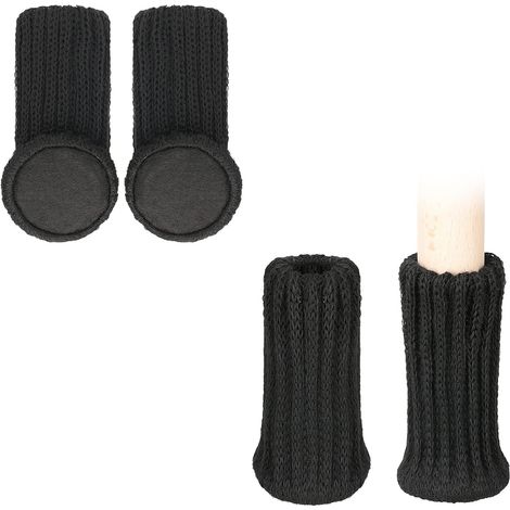 Black 4X Furniture Leg Socks - Set of 4X Protective Caps for Chair, Table, and Stool Legs - Acrylic Floor Pads (1/4)