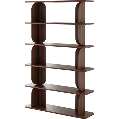 Libreria Moderna Con 5 Ripiani A Giorno Design Minimal Contemporaneo Perfetta Per Soggiorno Salotto Studio Corridoio Zona Living E Ufficio In Melaminico 120 X 181.5 X 34 Cm Noce (1/5)