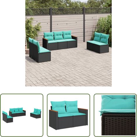 vidaXL Canapé en résine - Salon de jardin 7 pcs avec coussins noir résine tressée (1/5)