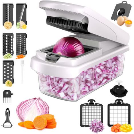 Coupe-légumes multifonction et mandoline professionnelle de cuisine - Coupe-légumes - Coupe-légumes - Oignon, carotte, concombre, tomates - Coupe-légumes et fromage (tout-en-un blanc)