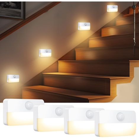 4PCS Veilleuse avec Détecteur de Mouvement, Mini Veilleuse LED à Piles, Lumières d'Armoire LED Sans Fil pour Couloir, Cuisine, Penderie (1/5)