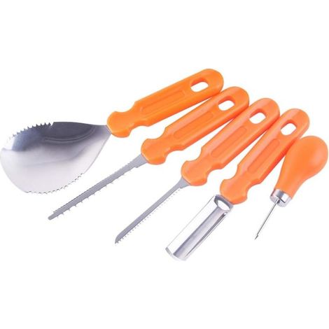 Juego de 5 herramientas para tallar calabazas de Halloween - Calidad superior - Reutilizables - Fabricadas en acero inoxidable resistente - Para adultos y niños (1/5)