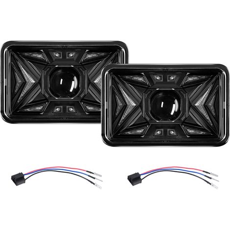 Lot de 2 phares LED de voiture rectangulaires de 12,7 cm, 4 x 6, avec faisceau haut/bas, clignotant DRL, compatible H4651 H4652 H4656 H4666 H6545, remplacement pour Peterbilt Kenworth Freightinger For (1/5)