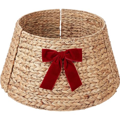 Jupe de Sapin de Noël en Jacinthe d'Eau 60 cm Accessoire avec Ruban Rond Fait Main Rouge et Marron Clair Humpplia (1/4)