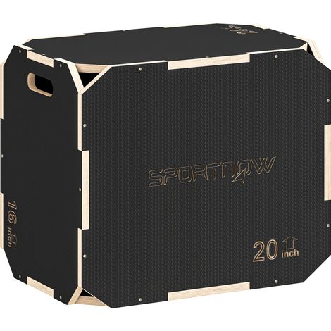3-in-1 Plyobox aus Holz für Sprungtraining, rutschfest und ohne Ecken, Schwarz