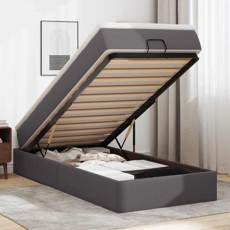 VidaXL Cadre de lit ottoman avec matelas gris 90x190 cm similicuir (1/5)