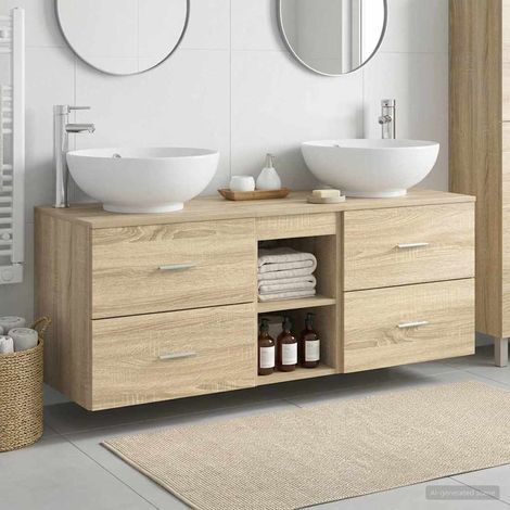 vidaXL Bathroom Furniture Set 3 pcs Sonoma Oak 129 x 44.5 x 80 cm (1/5)