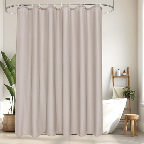 Rideau de douche extra-long 180x230 étanche en textile anti-moisissure antibactérien lavable pour salle de bain, couleur sable avec 12 anneaux (1/5)