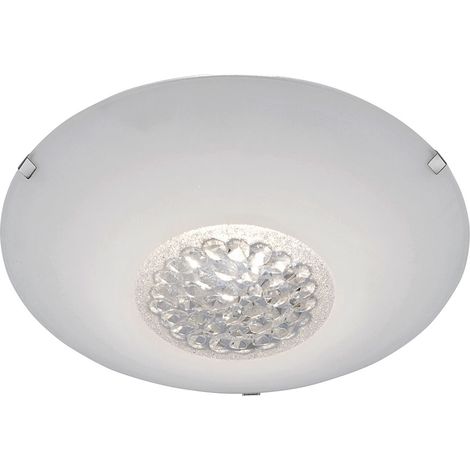 Plafonnier, dimmable, verre blanc, lampe de salon, cristaux, métal, variateur d'intensité, LED 8W 350Lm blanc chaud, DxH 25x9 cm (1/5)