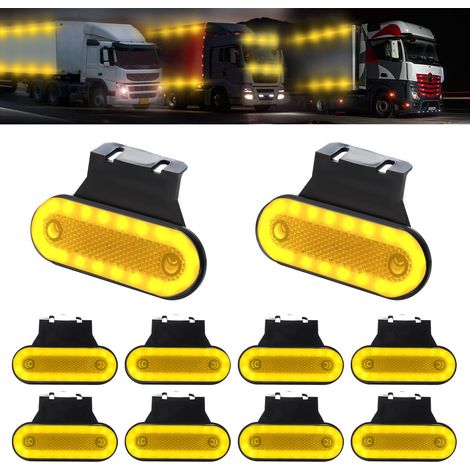 10 PCS Feux de Gabarit LED avec Supports en Caoutchouc 12-24V Feux de Position Latéraux 20 LED Latérale Avertissement Lumière pour Remorque Voiture Véhicule Camion Van (Ambre)