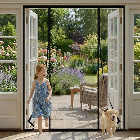 Moustiquaire Porte Fenetre 215x240cm Aimantée à Double Ouverture Latérale \u2013 Rideau Anti-Mouches et Moustiques avec Maille Très Dense, Idéal pour Porte de Balcon et Terrasse (Noir) (1/5)