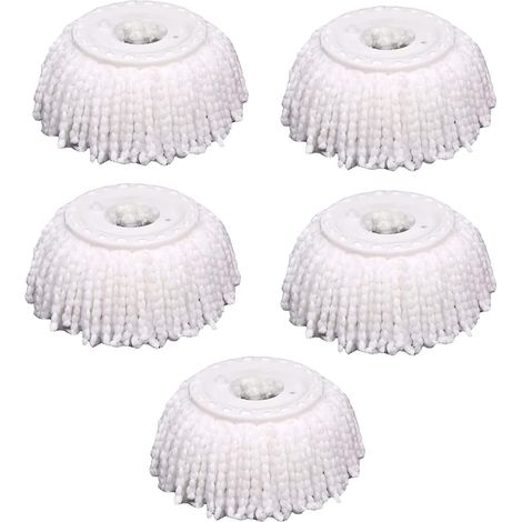 Tête de serpillière de remplacement en microfibre (5 pièces) – Têtes de serpillière à rotation 360°, universelles pour serpillières magiques à rotation, forme ronde, taille standard, couleur blanche (1/5)