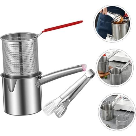BelleRise - Mini friteuse en acier inoxydable – Avec panier et pinces – Compatible induction et gaz (1/5)
