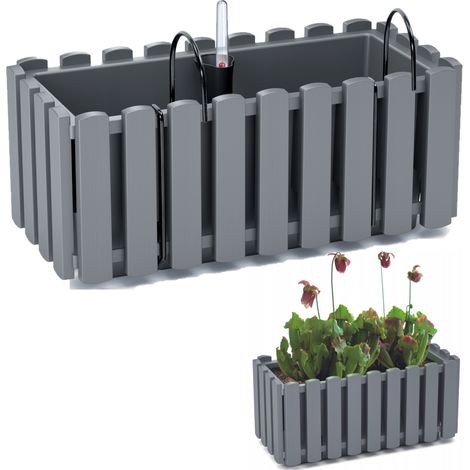 DDEF400W-405U Balkonkasten-Blumentopf 38 cm mit Griffen, grau, Feuchtigkeitsmesser, Stein (1/4)