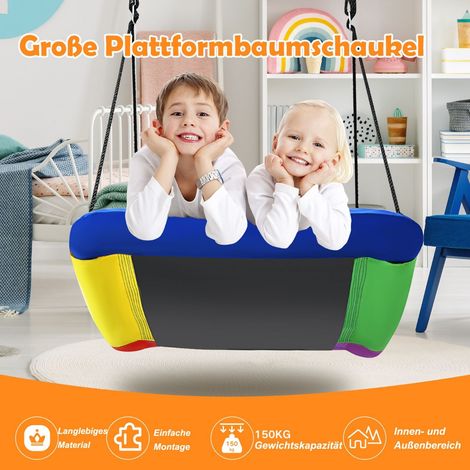 Balançoire d’Arbre Multienfants Colorée 83 x 155 cm, Structure Acier Robuste, Corde Réglable, Charge 300 kg, Balançoire de Jardin pour Enfants (1/5)