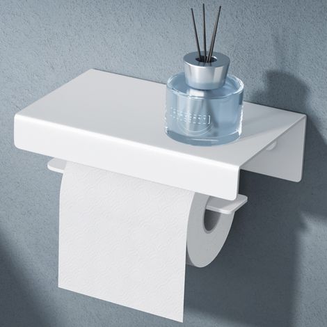 doporro Toilettenpapierhalter mit Ablage, Klopapierhalter aus Aluminium zur Wandmontage, WC Papier Halterung mit L-förmigen Haken, Klorollenhalter für Badezimmer Sandweiß Lino-05