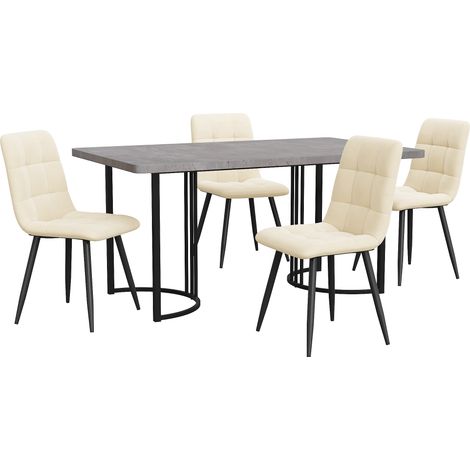 Conjunto de comedor 5 piezas mesa 140x80 cm con 4 sillas de terciopelo gris (1/5)
