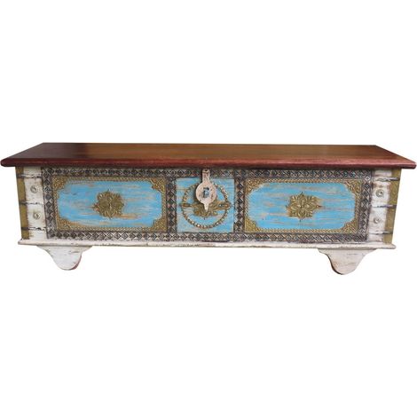 Baul de madera azul 146x40x45h cm (1/5)