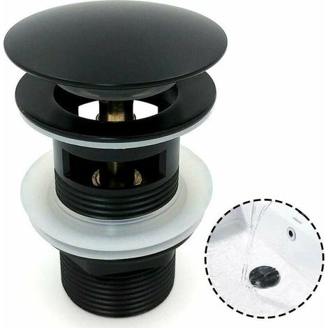 Égouttoir de lavabo de salle de bain, grande surface Pop Up Chrome Pop Up Drain, Pop Up automatique avec trop-plein, cuivre Pop Up Crack Stopper Égouttoir de lavabo de salle de bain (Noir) (1/5)