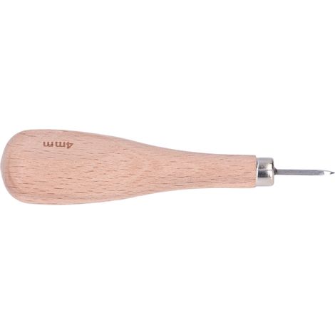 Poinçon professionnel pour le cuir, manche en bois de hêtre de 4 mm, pointe en forme de diamant haute dureté, outil de travail du cuir à faire soi-même.