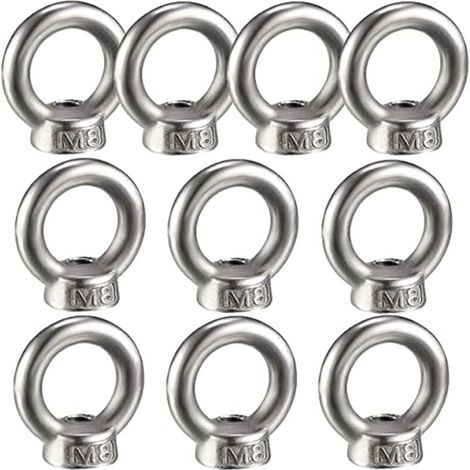 10PCS Écrou à oeil de levage, écrou à anneau femelle pour le levage de l'acier inoxydable 304Pack-of-10, M8