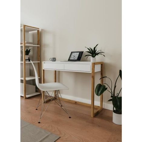 Konsole Büro - DENVER - Eichenholz / Weiß - 2 Schubladen - 100 x 35 x 75 cm (1/5)