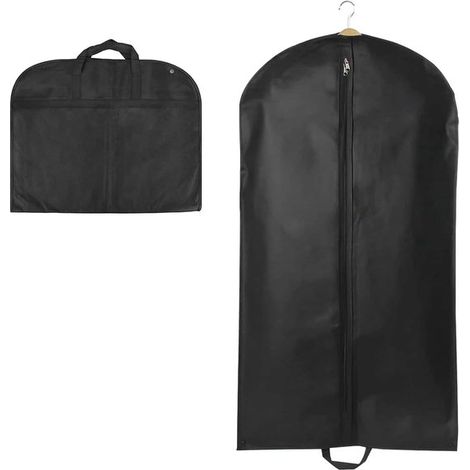 Bolsa portatrajes negra transpirable con cremallera de 60×120 cm – para abrigos, camisas y vestidos