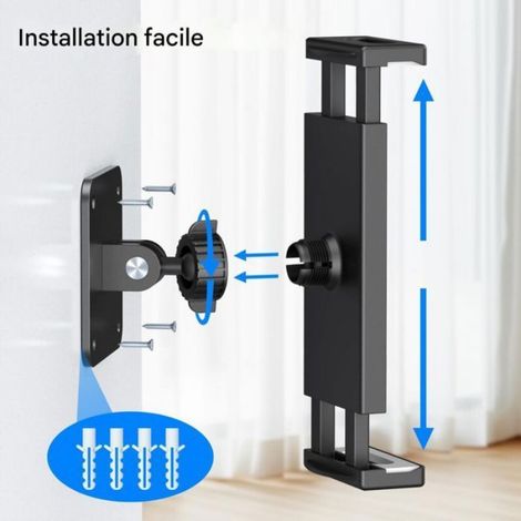 Support Mural Tablettes - Aluminium - Rotation 360° - Fixation Stable - Compatible 4 À 12,9 Pouces - 1 Pièce (1/5)