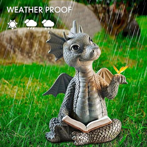 Statue Dragon de Jardin en Résine – Décoration Extérieure pour Patio, Cour et Pelouse (1/4)