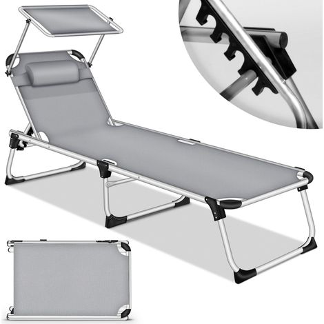 tillvex Tumbona con dosel y almohada, gris - tapizado básico Tumbona de jardín plegable Tumbona de playa con respaldo ajustable, superficie reclinable acolchada Tumbona de aluminio (1/5)