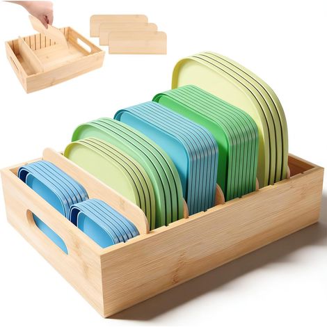 Organisateur de comptoir JeiibrZui en bambou - 31 x 23,5 x 9,5 cm - Avec 5 séparateurs - Couleur bois naturel - Pour placards et tiroirs de cuisine (1/5)