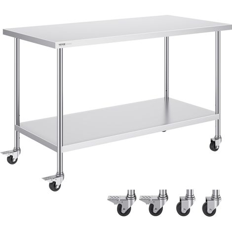 Table de Travail en Acier Inoxydable 76,2x152,4x95,5 cm, Table de Préparation des Aliments avec Roulettes, 3 Niveaux de Hauteur Réglables, Meuble de Rangement, pour Restaurant Maison Bar (1/5)
