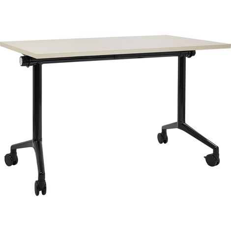 Escritorio rectangular moderno plegable con ruedas mesa móvil portátil estructura metálica 120 x 60 cm madera clara y negro Cavi