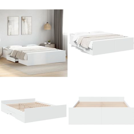 Cadre de lit avec tiroirs sans matelas blanc 160x200 cm - Cadre De Lit - Lit Double - Lit Avec Tiroirs - Meuble De Chambre - Literie - Home & Living (1/5)