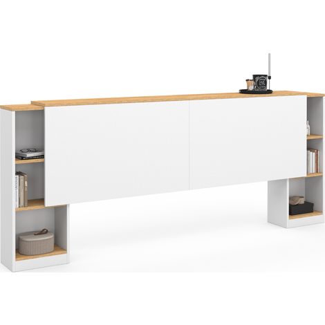 Cabecero extensible CATBA con almacenamiento deslizante para camas de 140 y 160 CM de madera y blancas