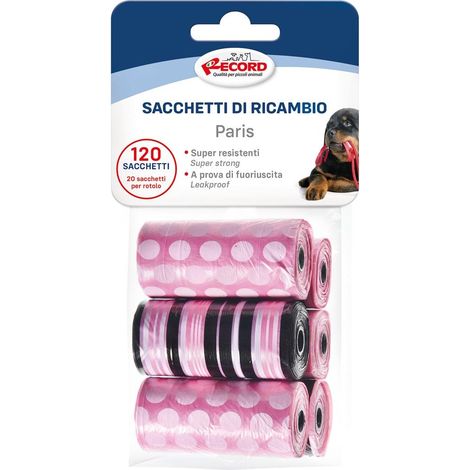Sacs hygiéniques rechargeables pour chiens et chats modèle Paris 6 rouleaux de 20 sacs chacun
