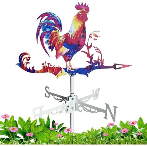 Girouette en Acier Inoxydable Indicateur De Vent Coq Girouette De Jardin en Métal Indicateur De Direction du Vent De Scène De Ferme d'animaux Colorés Décoration De Jardin Extérieur