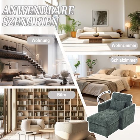 Canapé inclinable multifonctionnel en chenille avec support téléphone,adapté au salon,chambre et appartements compacts-Lu.
