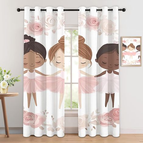 Rideau Occultant Ballerine - Décoration Ballerine, Rideau Thermique Motif Fille Danseuse Ballet Princesse, Lot de 2 Rideaux Opaque à Oeillets pour Fenetre Chambre Salon, 140x160 cm (LxH) - 2x L 140 X (1/5)