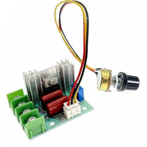 1x Régulateur tension, Thyristor SCR 2000W, Bouton externe, Fil inclus, Pour moteur et lumière (1/5)