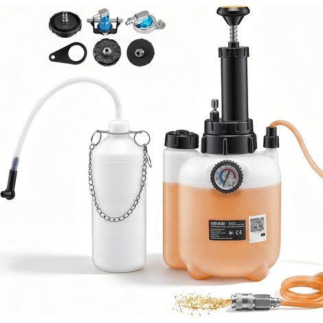 Kit de Purge de Frein Manuel 3 L, Purgeur Liquide de Frein à Pression, avec Bouteille de Récupération 1 L et 5 Adaptateurs pour Maître-cylindre, pour Plupart des Véhicules, Moto, Voiture (1/5)