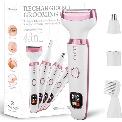 Rasoio elettrico da donna, rifinitore per zona bikini, rasoio elettrico 5 in 1 da donna, rasoio per viso e naso (asciutto/bagnato), sopracciglia, braccia, ascelle, gambe. (1/5)