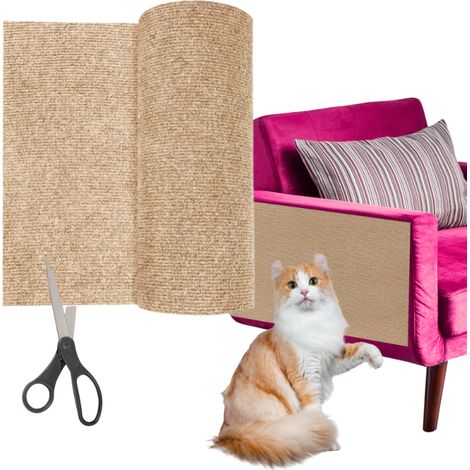 Kratzmatte für Katzen, selbstklebender Kratzbaum, 100 x 40 cm, Beige [M-DRAPAK2]