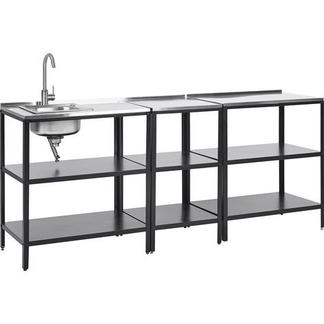 Conjunto de cocina 3 piezas de exterior acero inoxidable 3 islas de cocina fregadero negro Vilama (1/5)