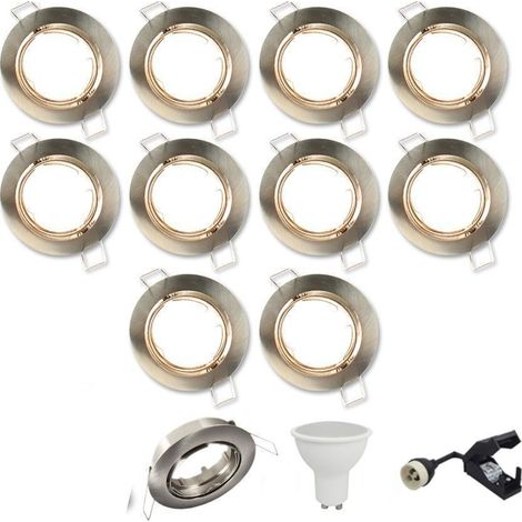 10 x Spot encastrable orientable Acier Brossé complet LED 5W eq 40W Température de Couleur: Blanc chaud 2700K (1/3)