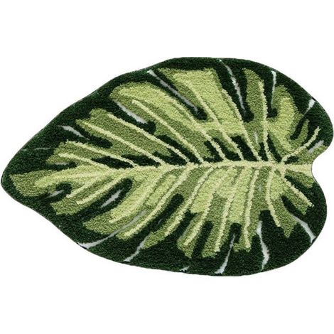 Tapis de bain en microfibre 50 x 80 cm, doux, antidérapant et à séchage rapide, motif feuilles de Monstera (1/5)