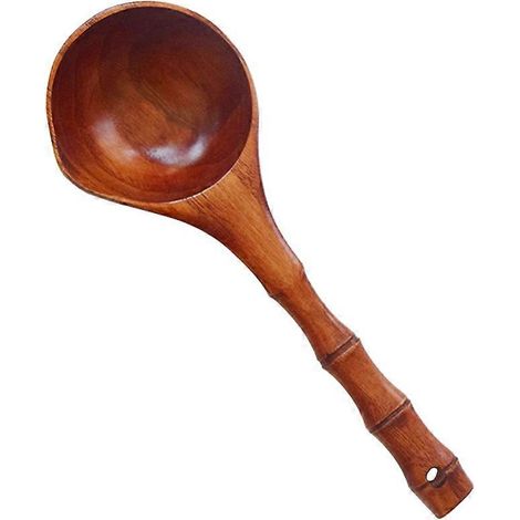 Cuillères à soupe en bois pour la cuisson, grande louche avec manche antidérapant, lot de 2 (1/5)