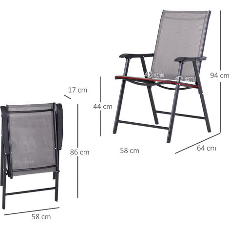 Chaises de camping, lot de 2, chaise pliante avec accoudoirs, chaise de pêche, métal, gris, 58 x 64 x 94 cm (1/5)