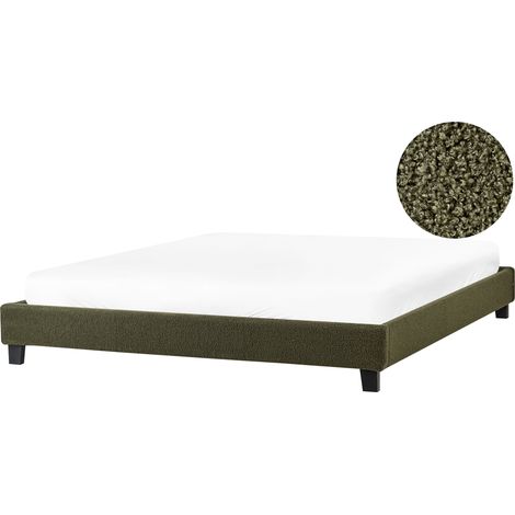 Cama sin cabecero minimalista tapizada de bouclé 180 x 200 cm verde oscuro Roanne (1/5)